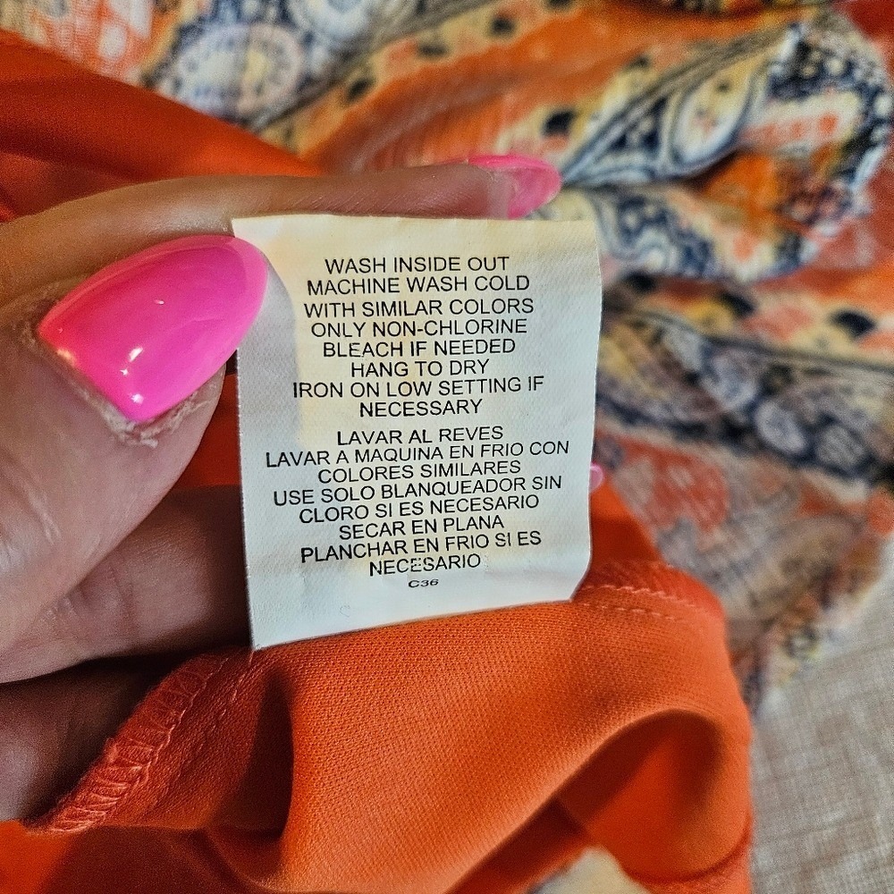 Luxology Orange Blue Paisley Crochet Back Sleeveless‎ Dress Size 8 - Picture 10 of 12